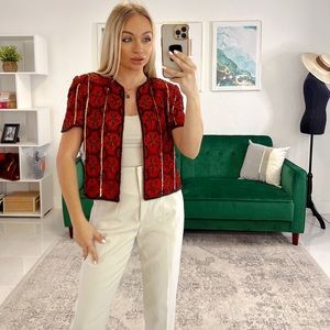 Papell Boutique Evening Red Sequined Jacket